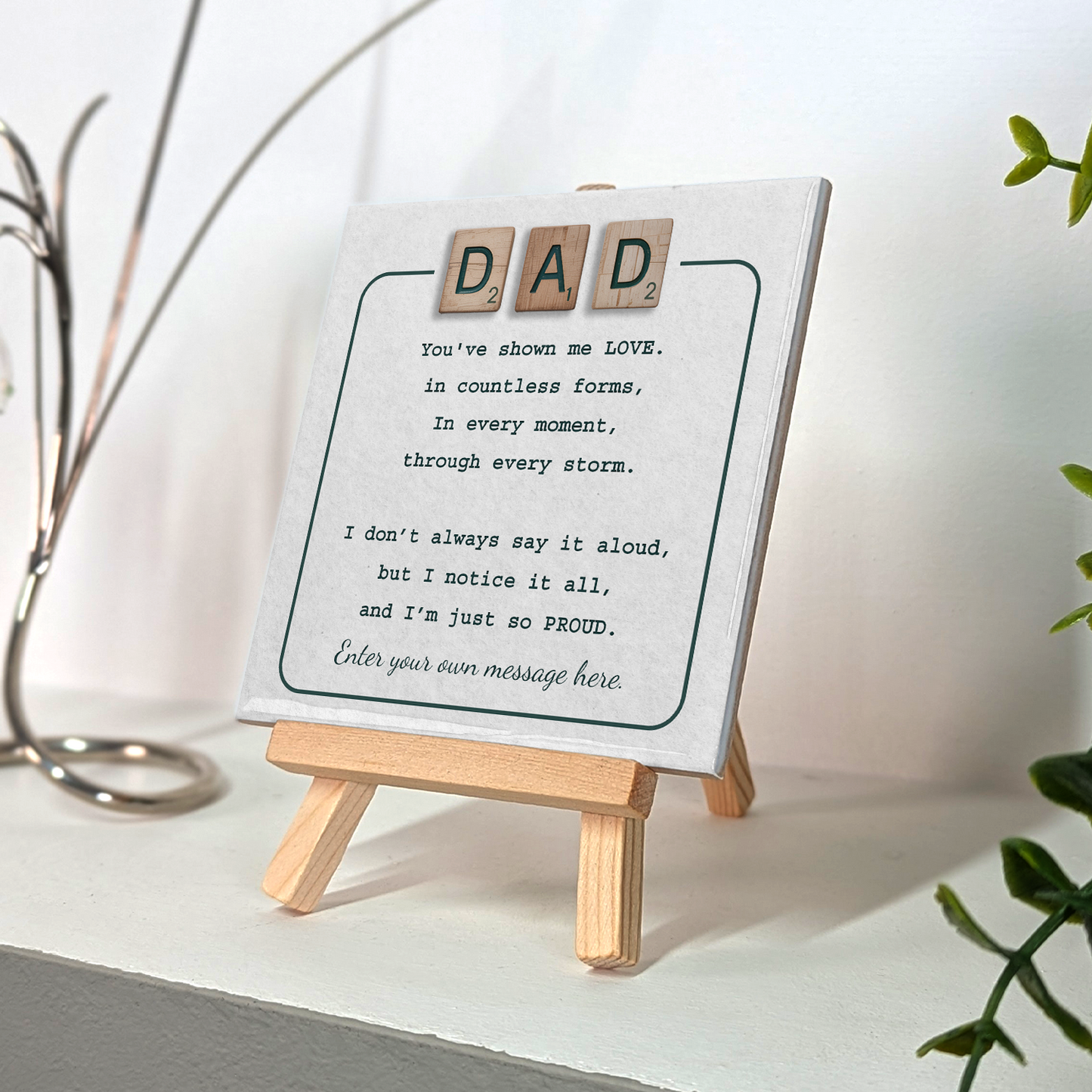 Dad Scrabble – Personalised Ceramic Tile with Easel