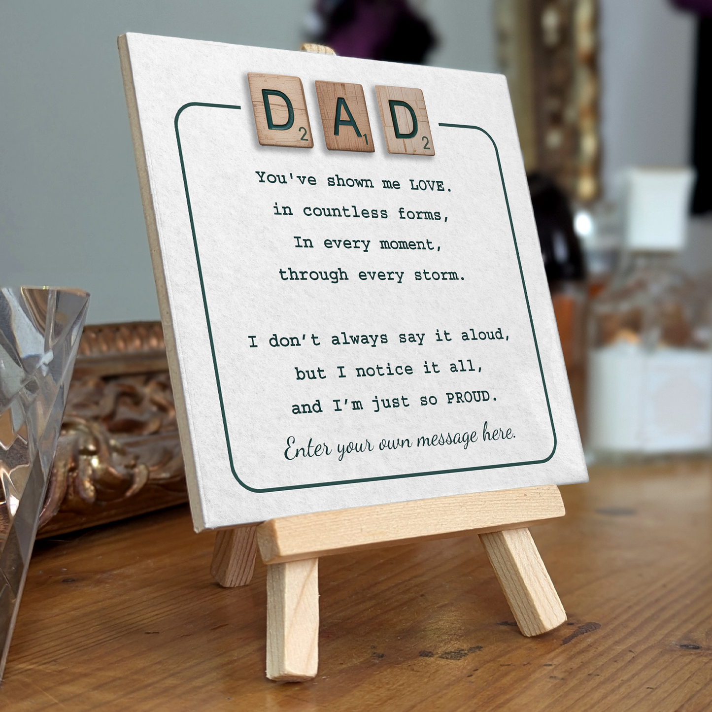 Dad Scrabble – Personalised Ceramic Tile with Easel