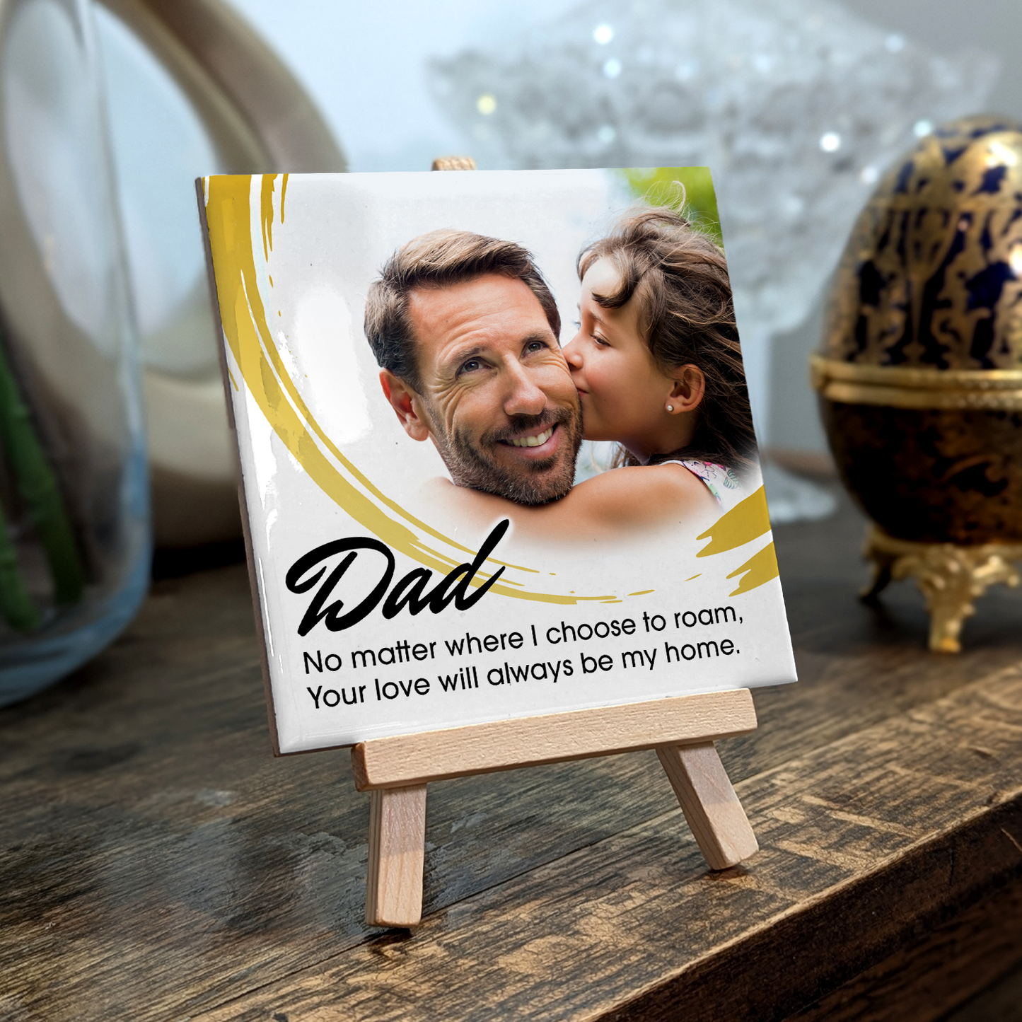 Dad No Matter Where – Personalised Ceramic Tile with Easel