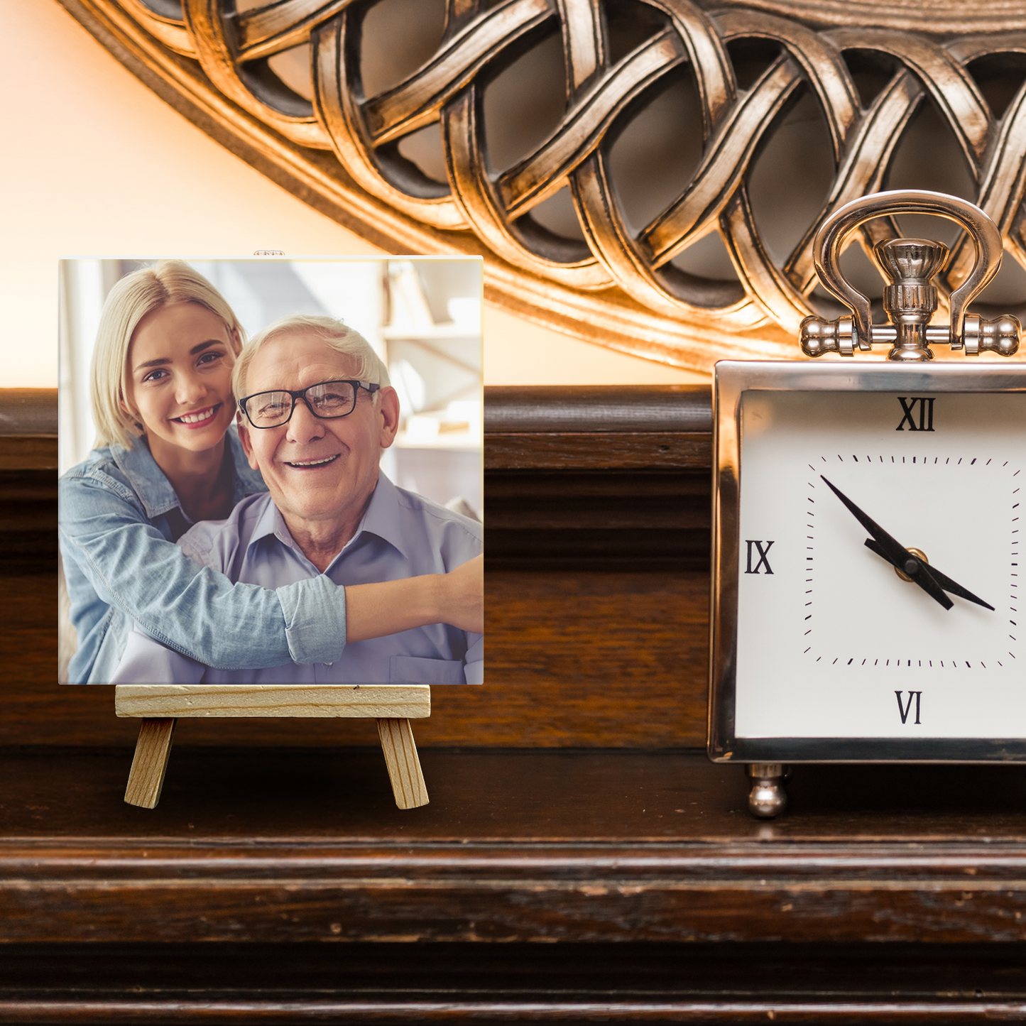 Family Portrait For Dad & Daughter – Personalised Ceramic Tile with Easel