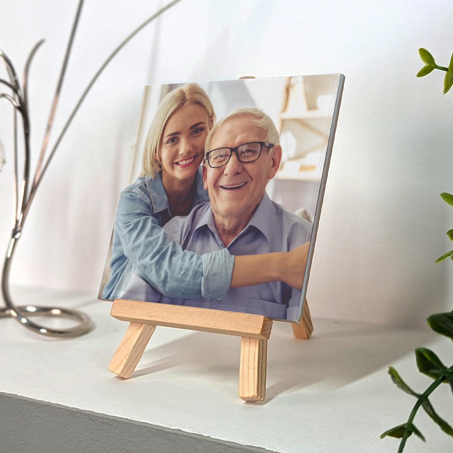 Family Portrait For Dad & Daughter – Personalised Ceramic Tile with Easel