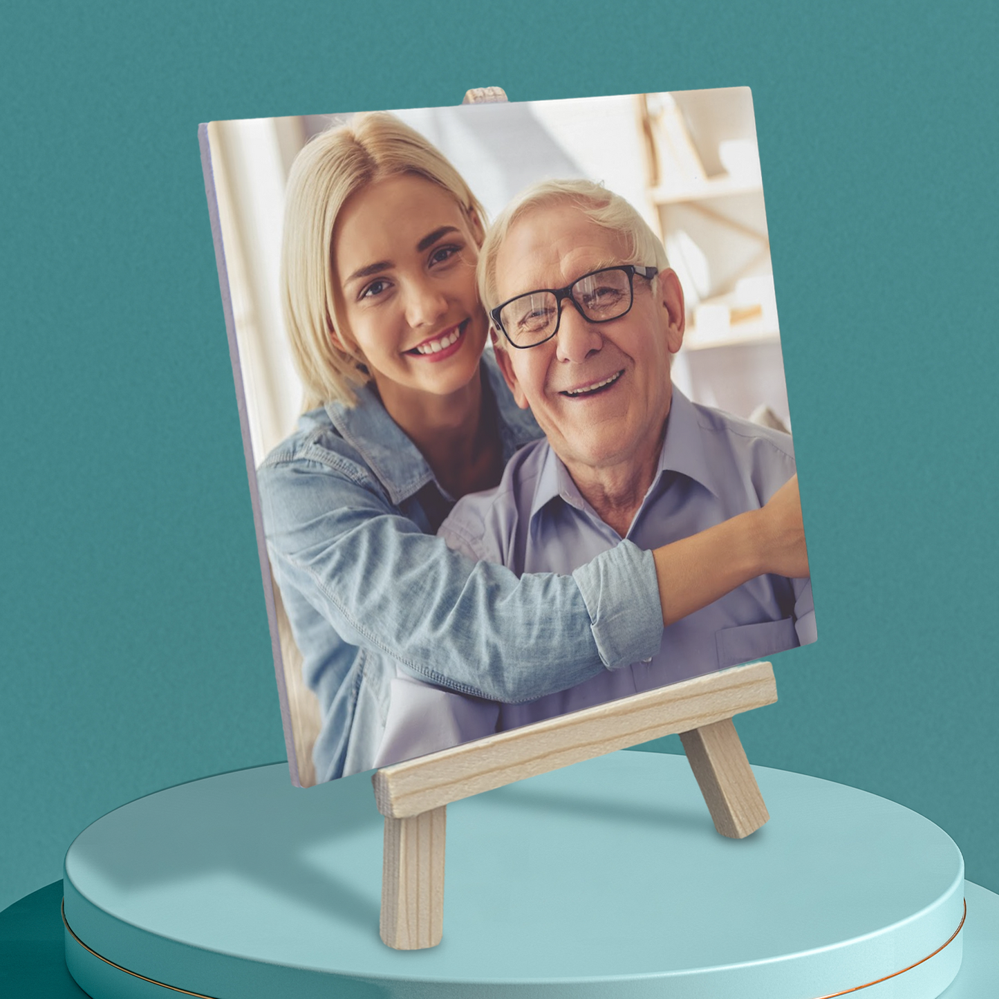 Family Portrait For Dad & Daughter – Personalised Ceramic Tile with Easel