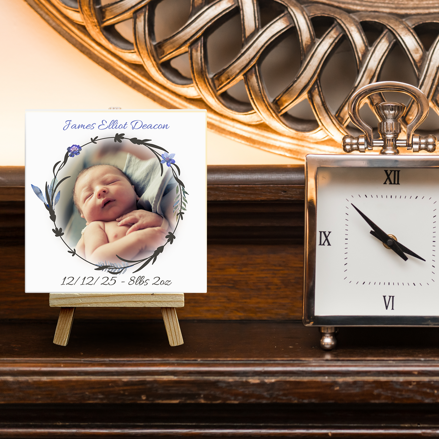 New Baby Gift For Boy – Personalised Ceramic Tile with Easel