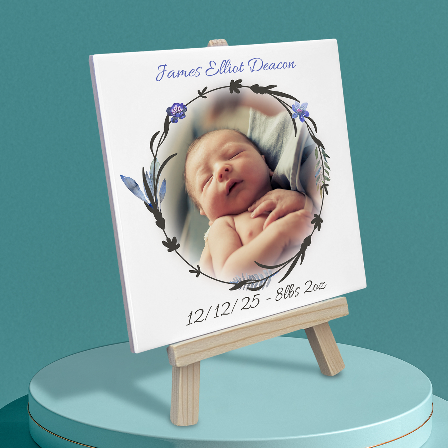 New Baby Gift For Boy – Personalised Ceramic Tile with Easel