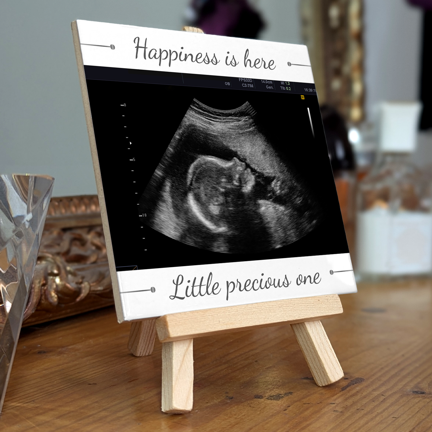 Happiness Is Here – Personalised Ceramic Tile with Easel