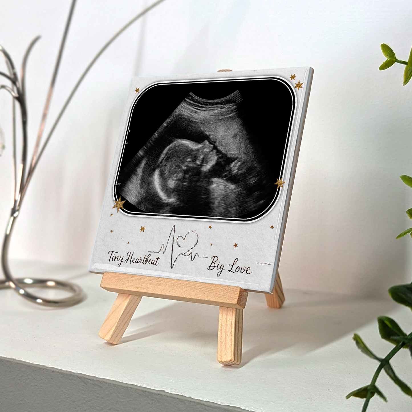 Tiny Heartbeat, Big Love – Personalised Ceramic Tile with Easel