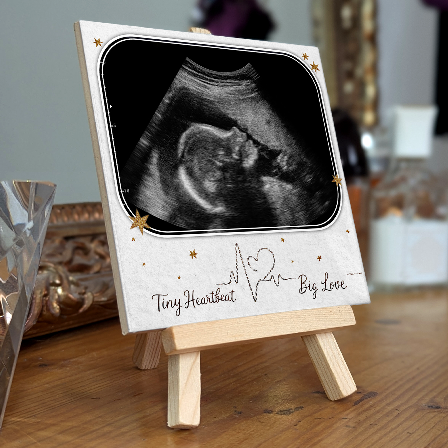 Tiny Heartbeat, Big Love – Personalised Ceramic Tile with Easel