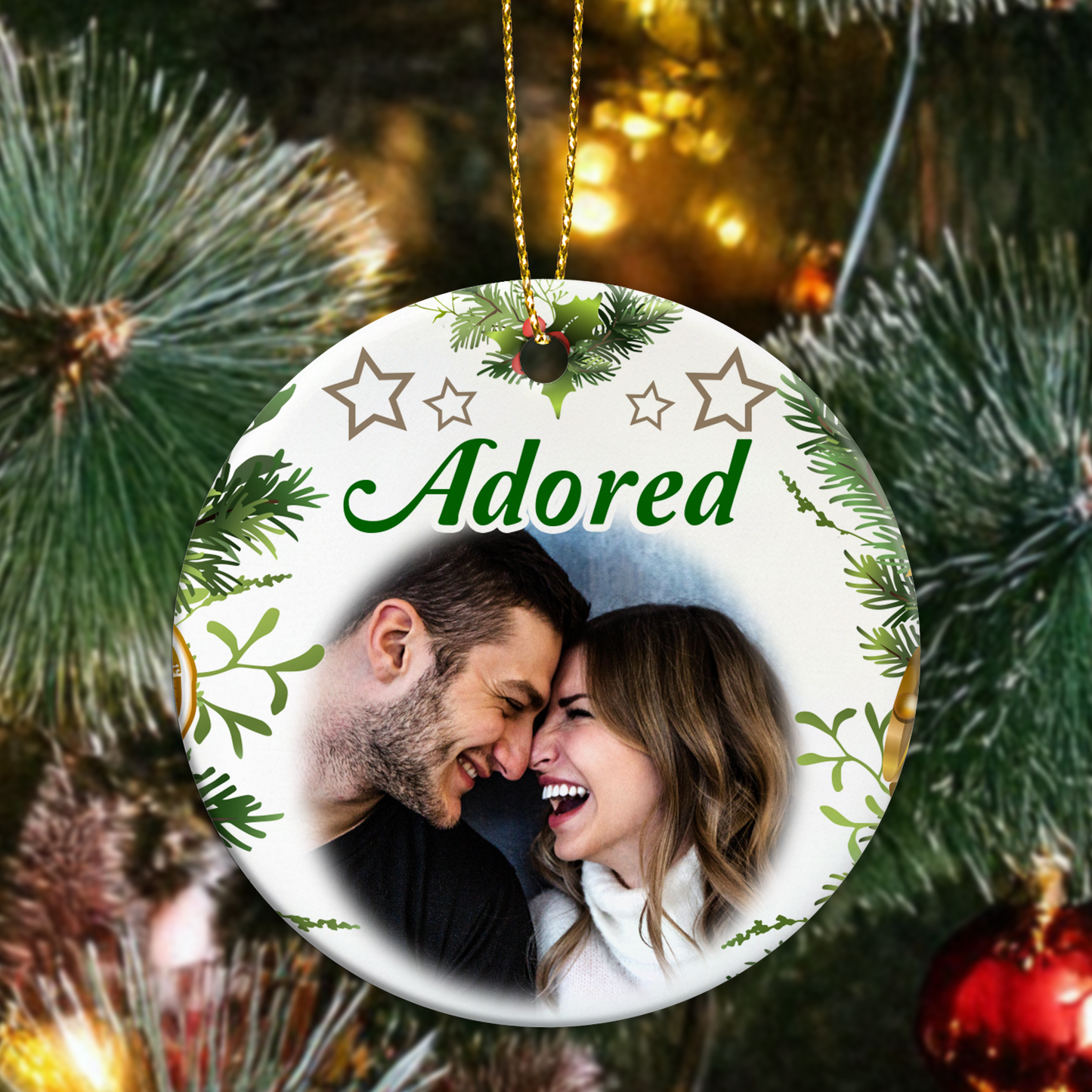Custom Couples Ceramic Personalised Photo Christmas Ornament