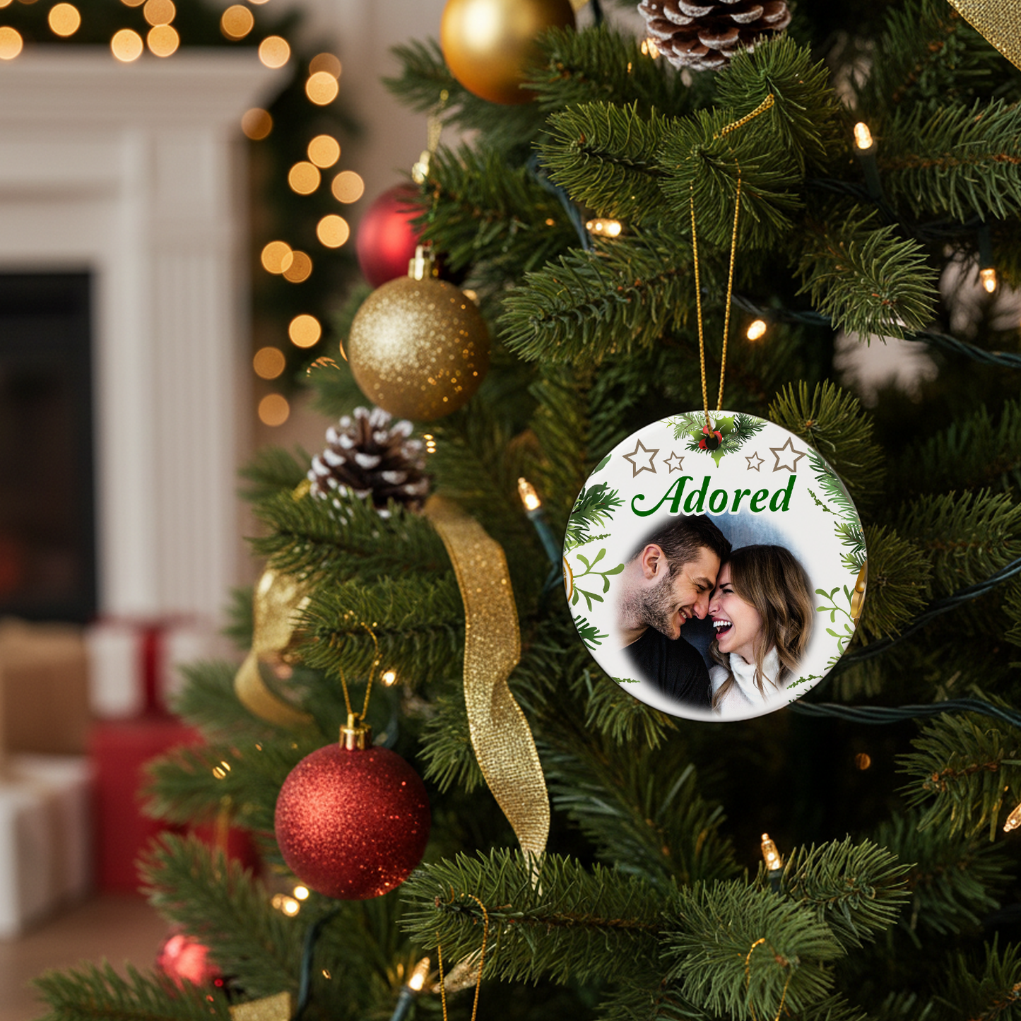 Custom Couples Ceramic Personalised Photo Christmas Ornament