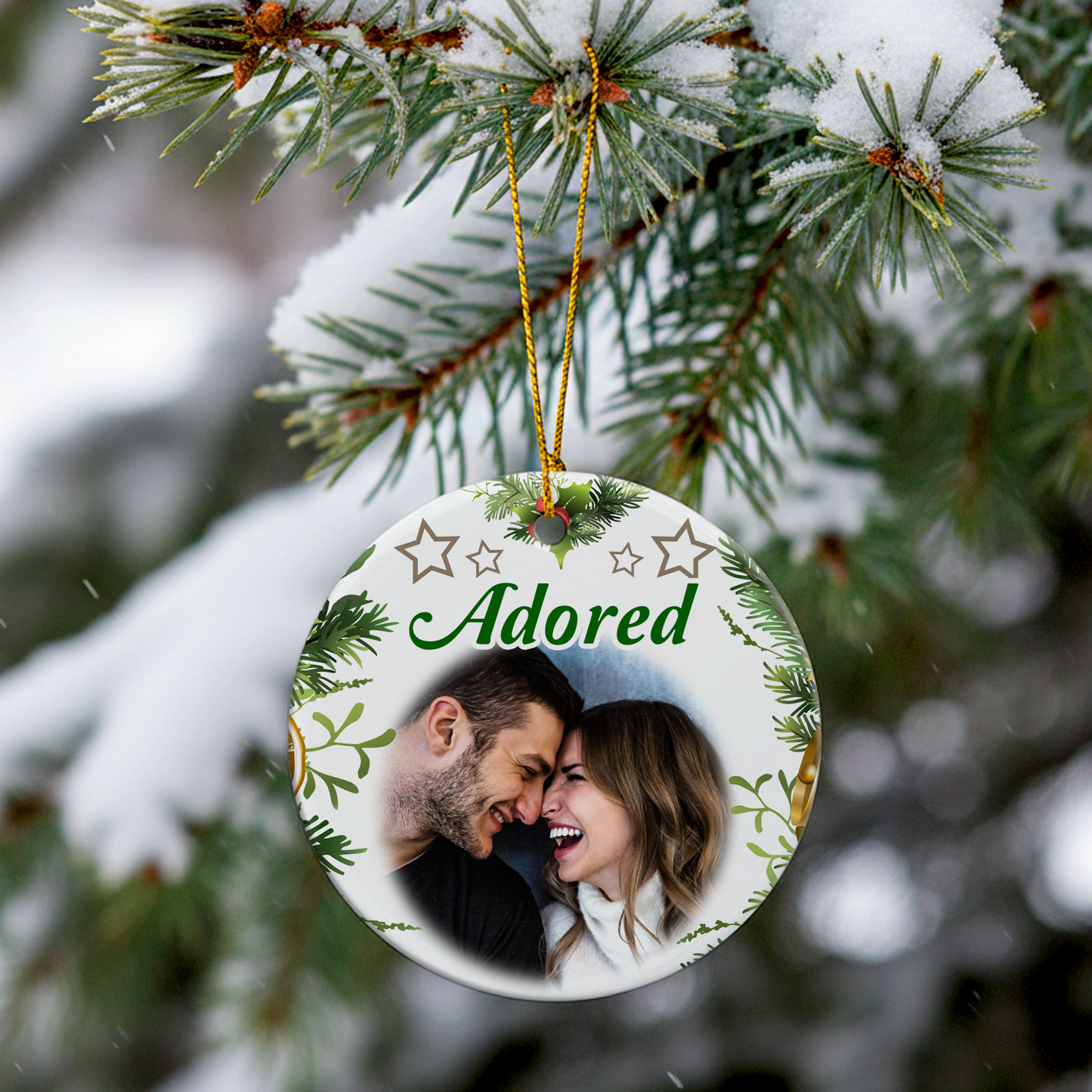 Custom Couples Ceramic Personalised Photo Christmas Ornament