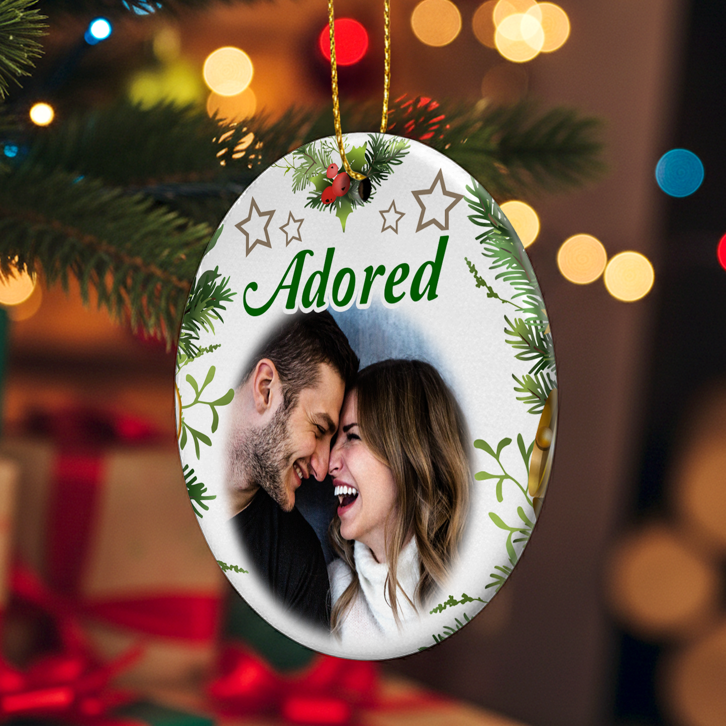 Custom Couples Ceramic Personalised Photo Christmas Ornament