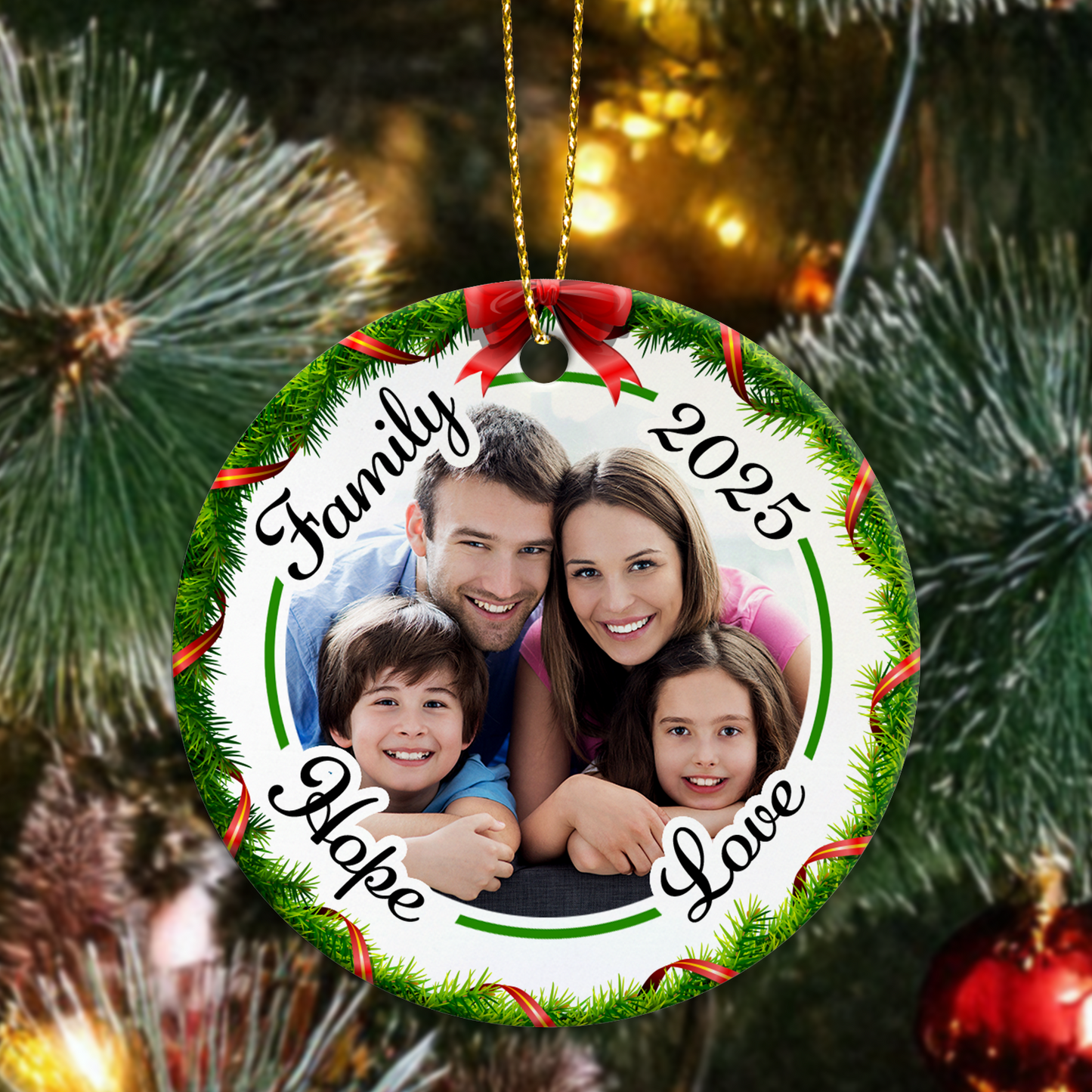 Custom Ceramic Family Photo Personalised Christmas Ornament - Hope & Love