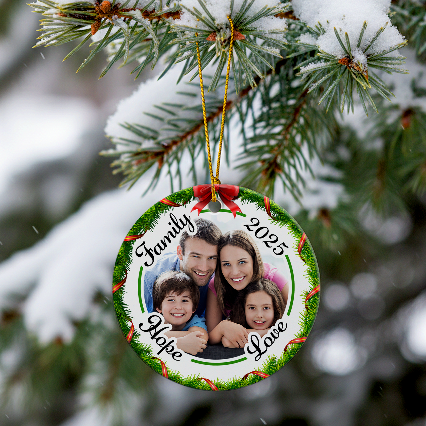 Custom Ceramic Family Photo Personalised Christmas Ornament - Hope & Love