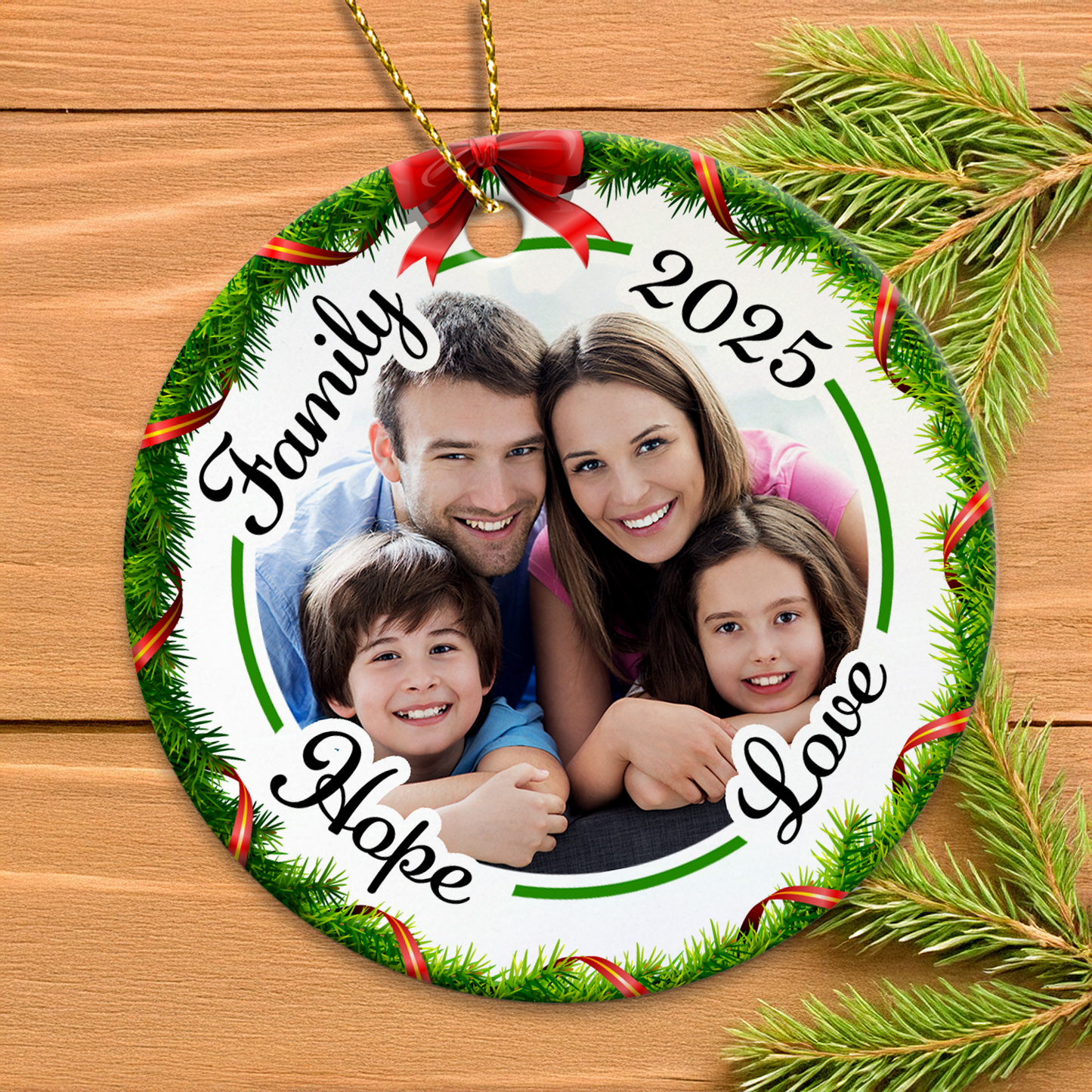 Custom Ceramic Family Photo Personalised Christmas Ornament - Hope & Love