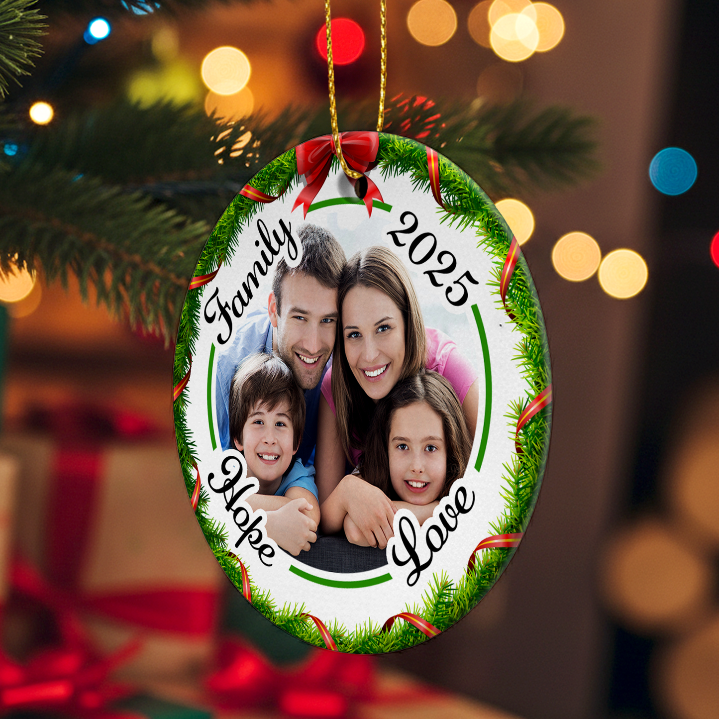 Custom Ceramic Family Photo Personalised Christmas Ornament - Hope & Love