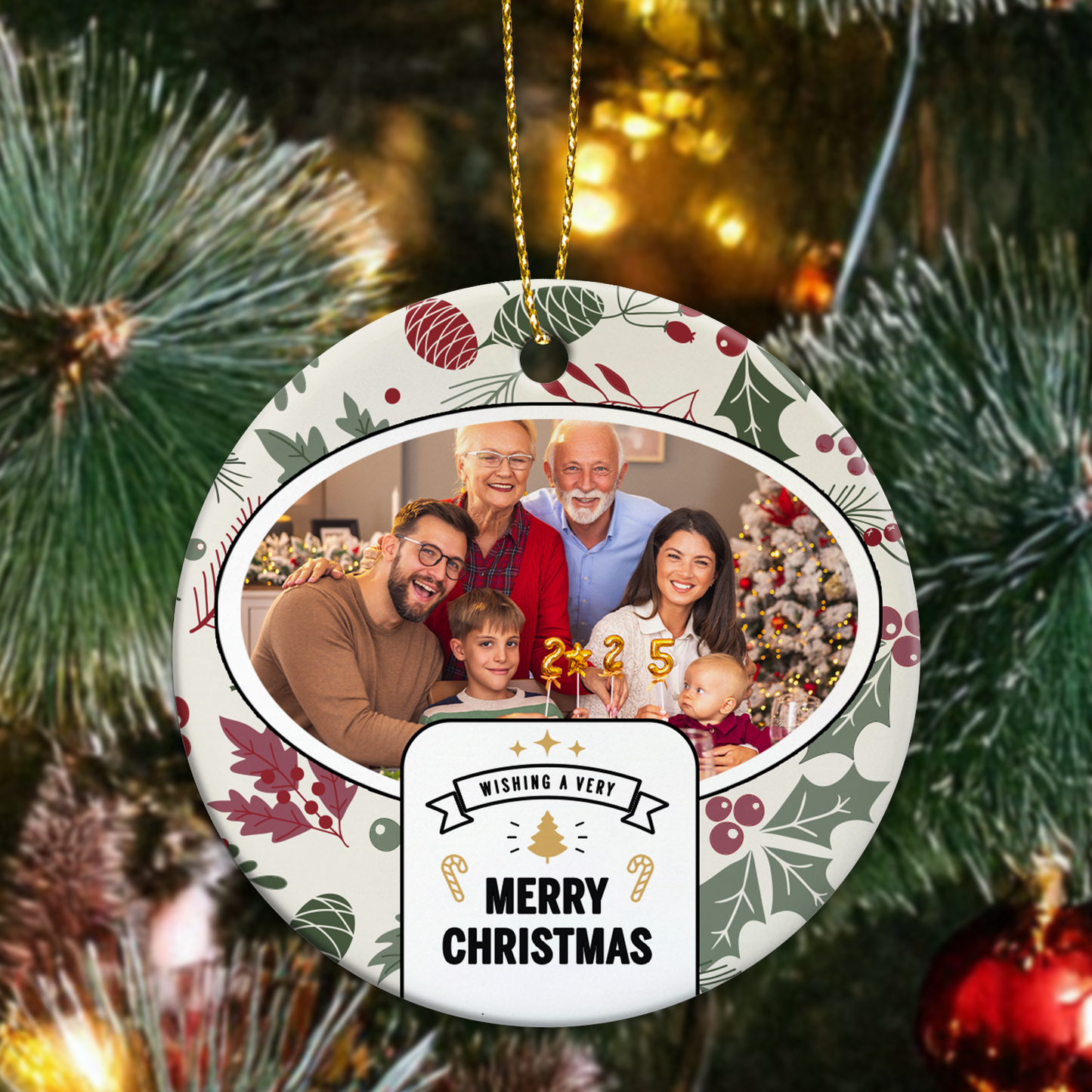 Custom Ceramic Family Photo Personalised Christmas Ornament