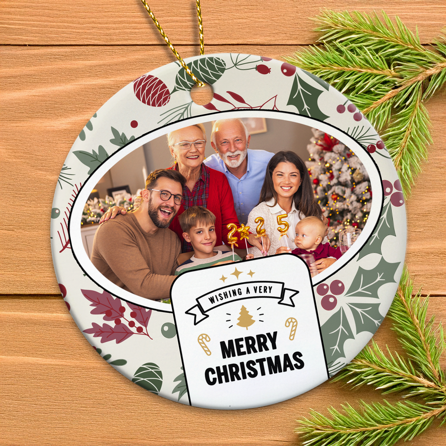 Custom Ceramic Family Photo Personalised Christmas Ornament