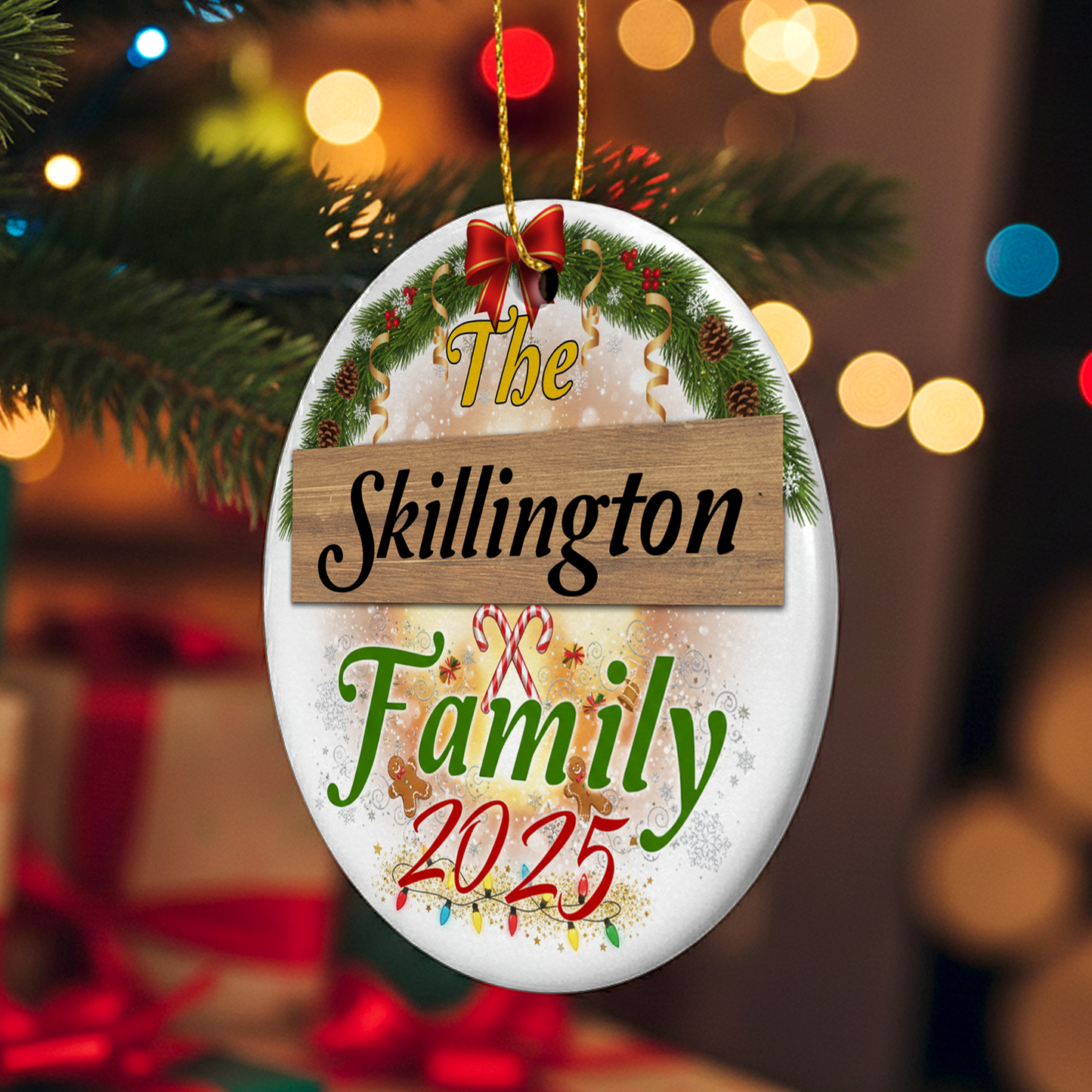 Custom Ceramic Family Name Personalised Christmas Ornament