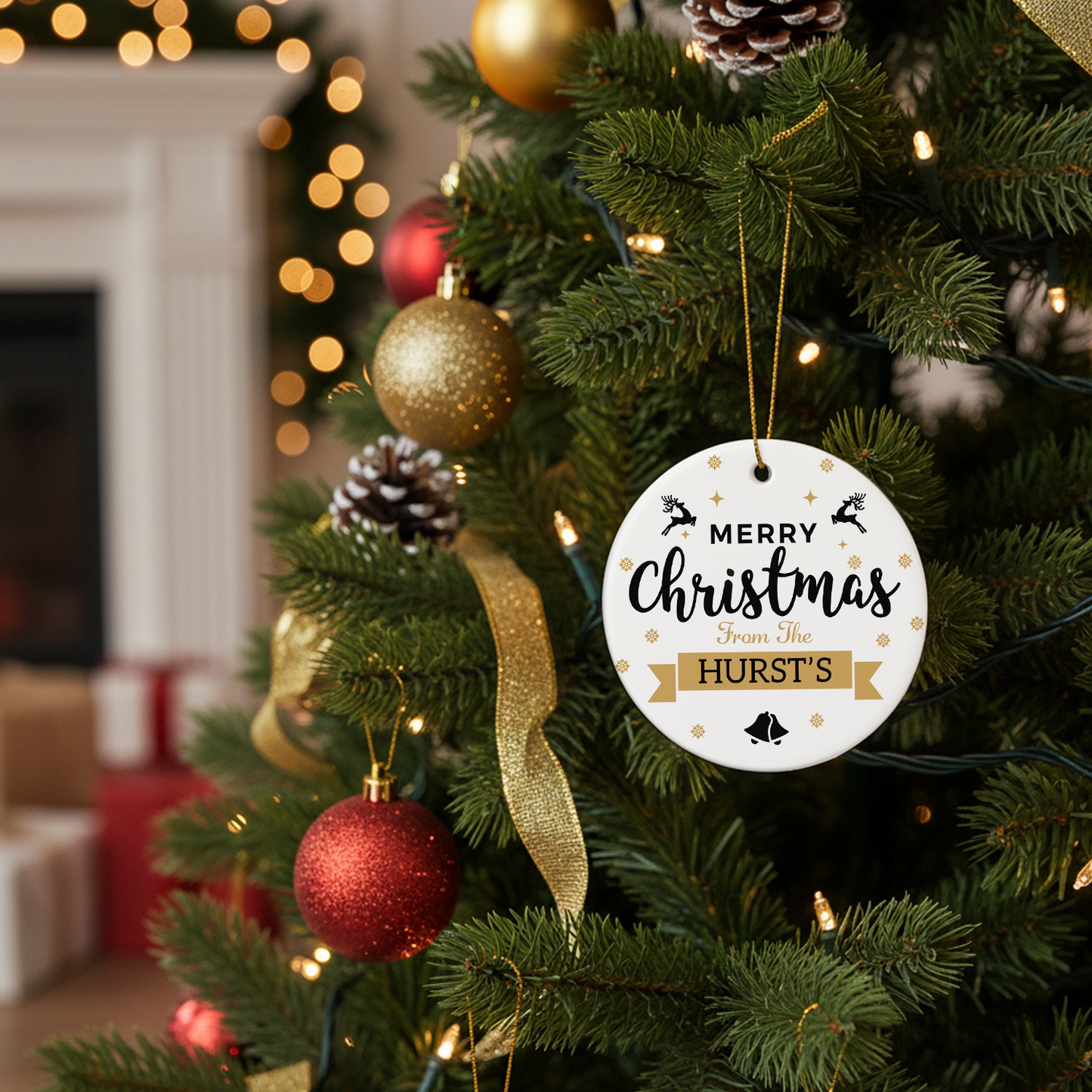 Custom Ceramic Christmas Ornament – Family Name Decoration - Merry Christmas