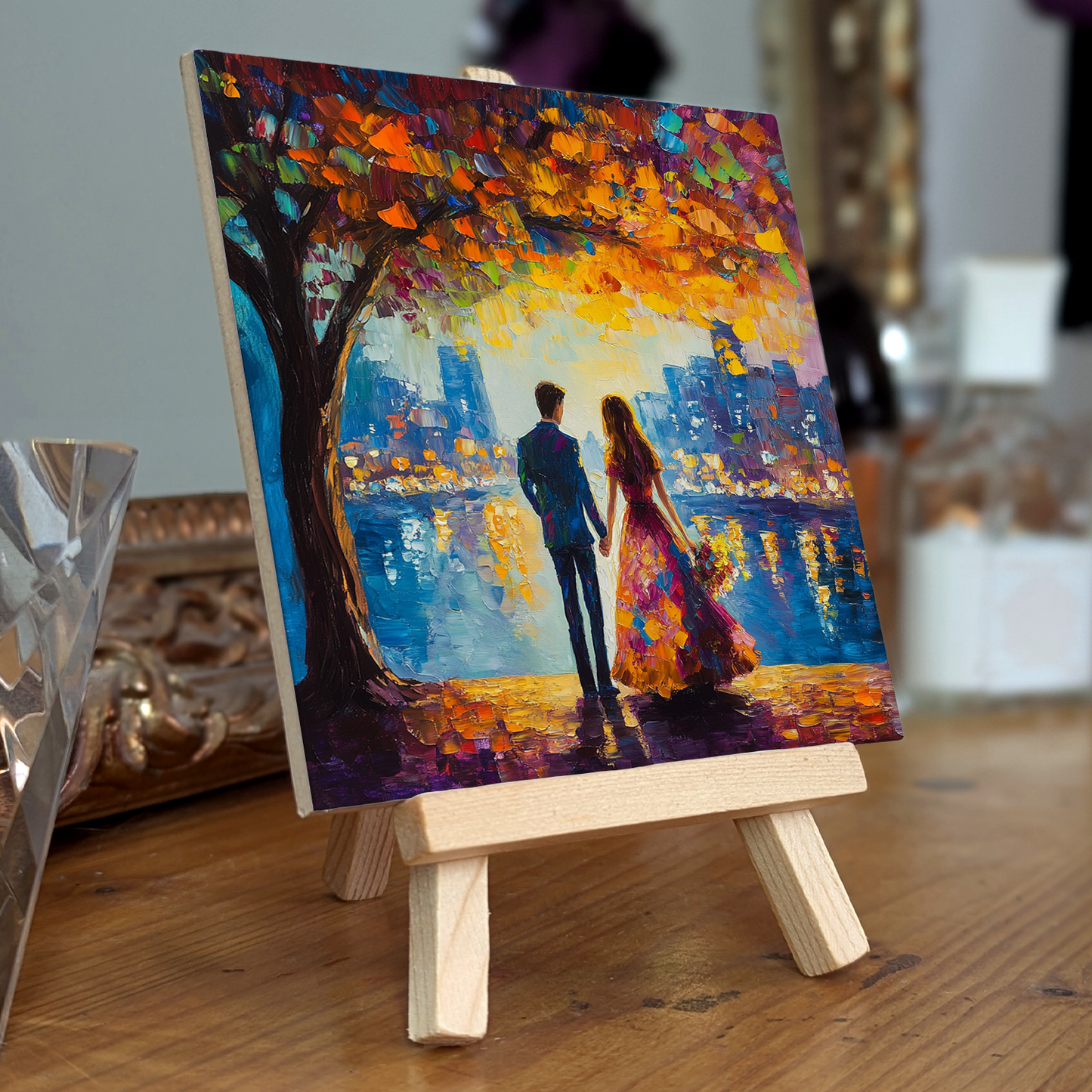 Twilight Reflections Ceramic Art Tile with Easel