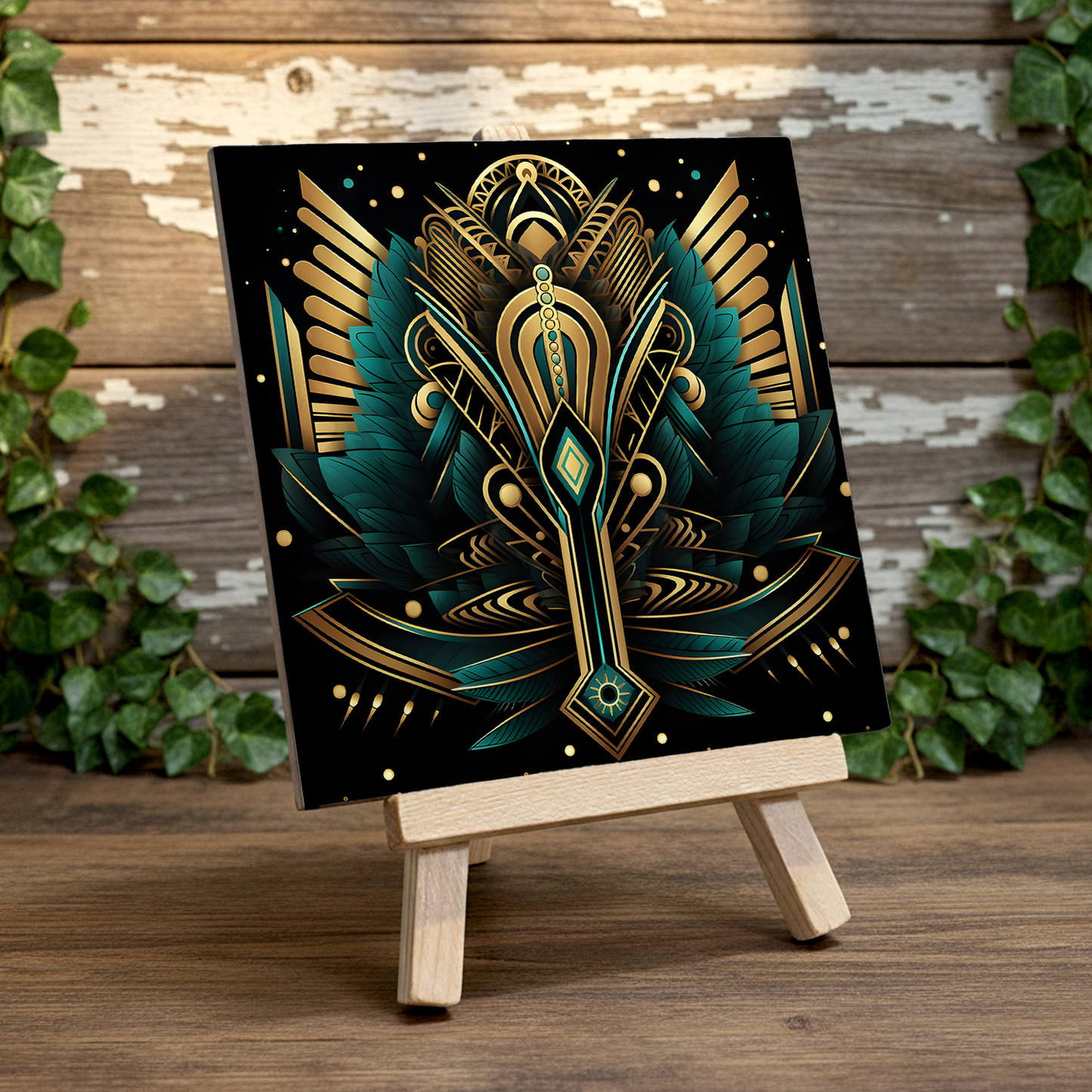 Emerald Majesty Ceramic Art Tile with Easel