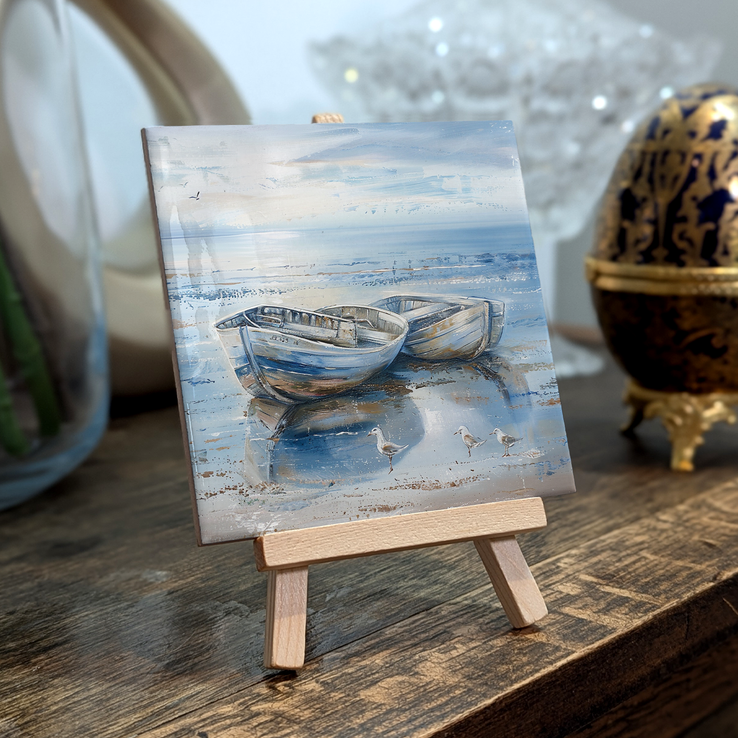 Tide Reflections Ceramic Art Tile with Easel
