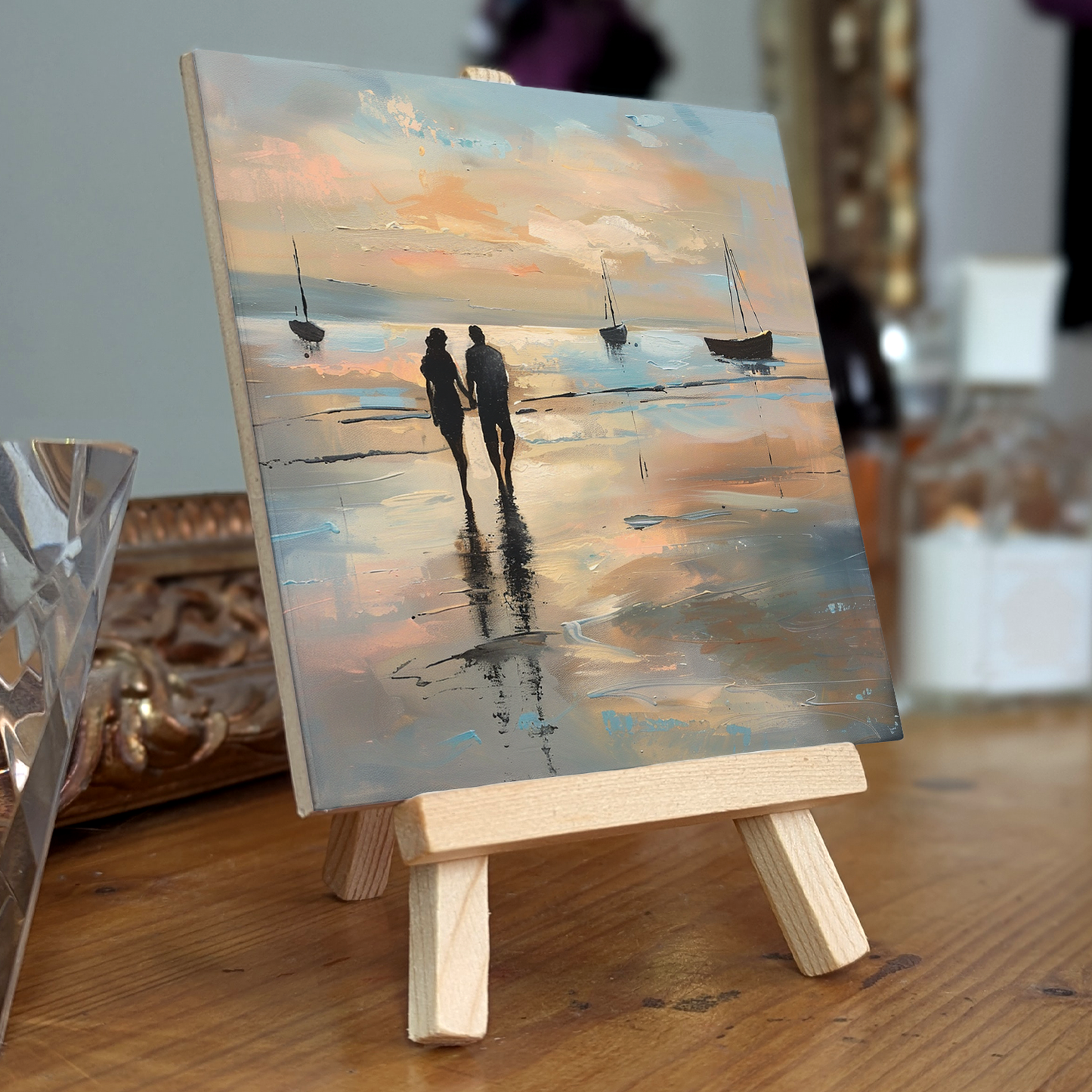 Evening Walk Ceramic Art Tile with Easel