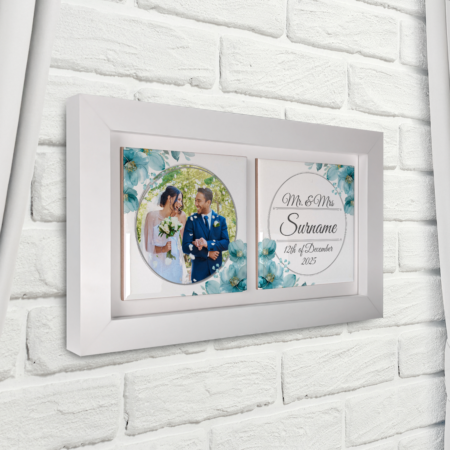 Blue Poppies Floral Wedding Celebrations - Framed Ceramic Tiles Landscape