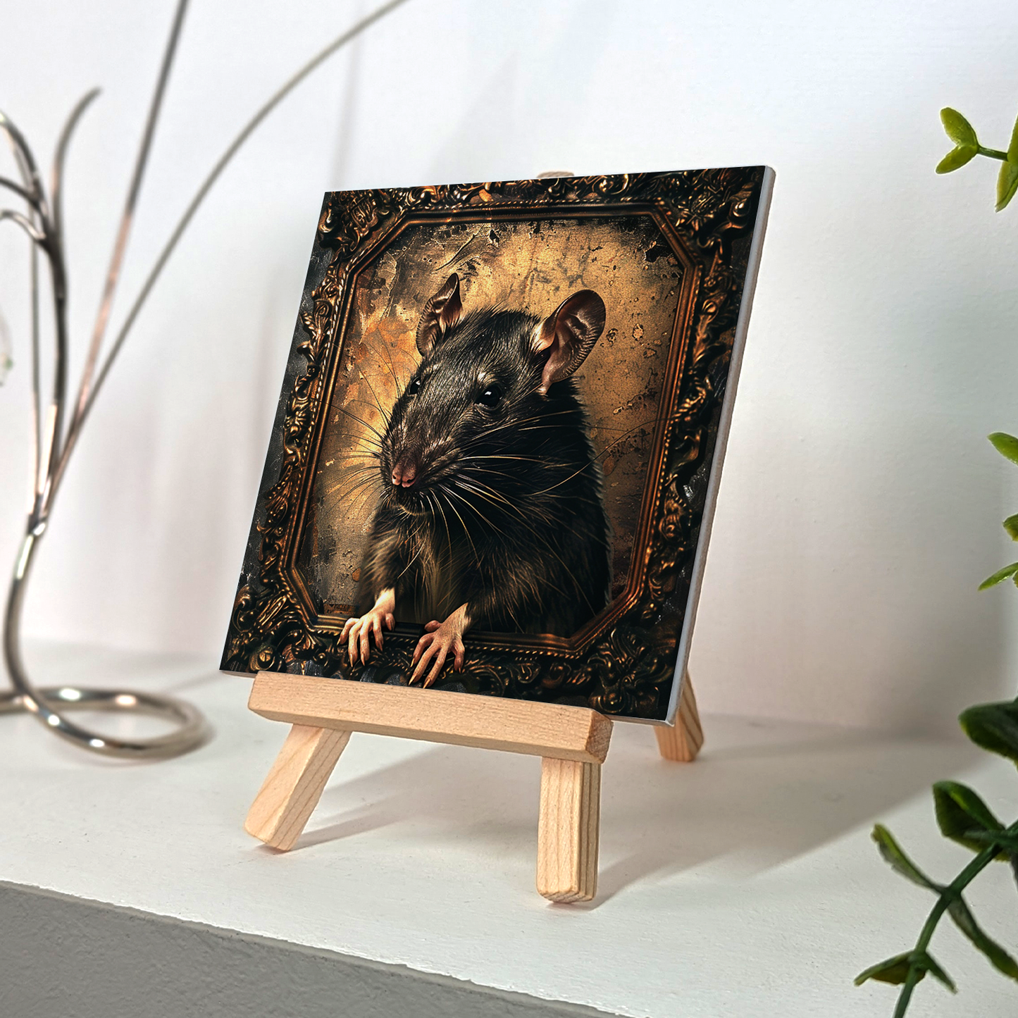 The Rat Baroque Style Illustrated Art Tile With Easel