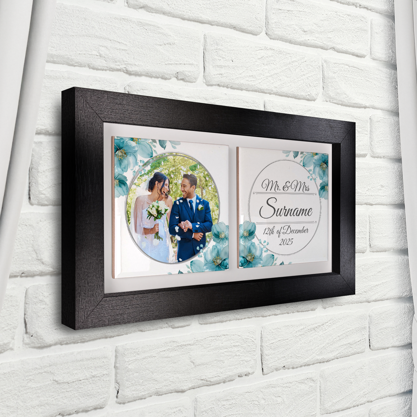 Blue Poppies Floral Wedding Celebrations - Framed Ceramic Tiles Landscape