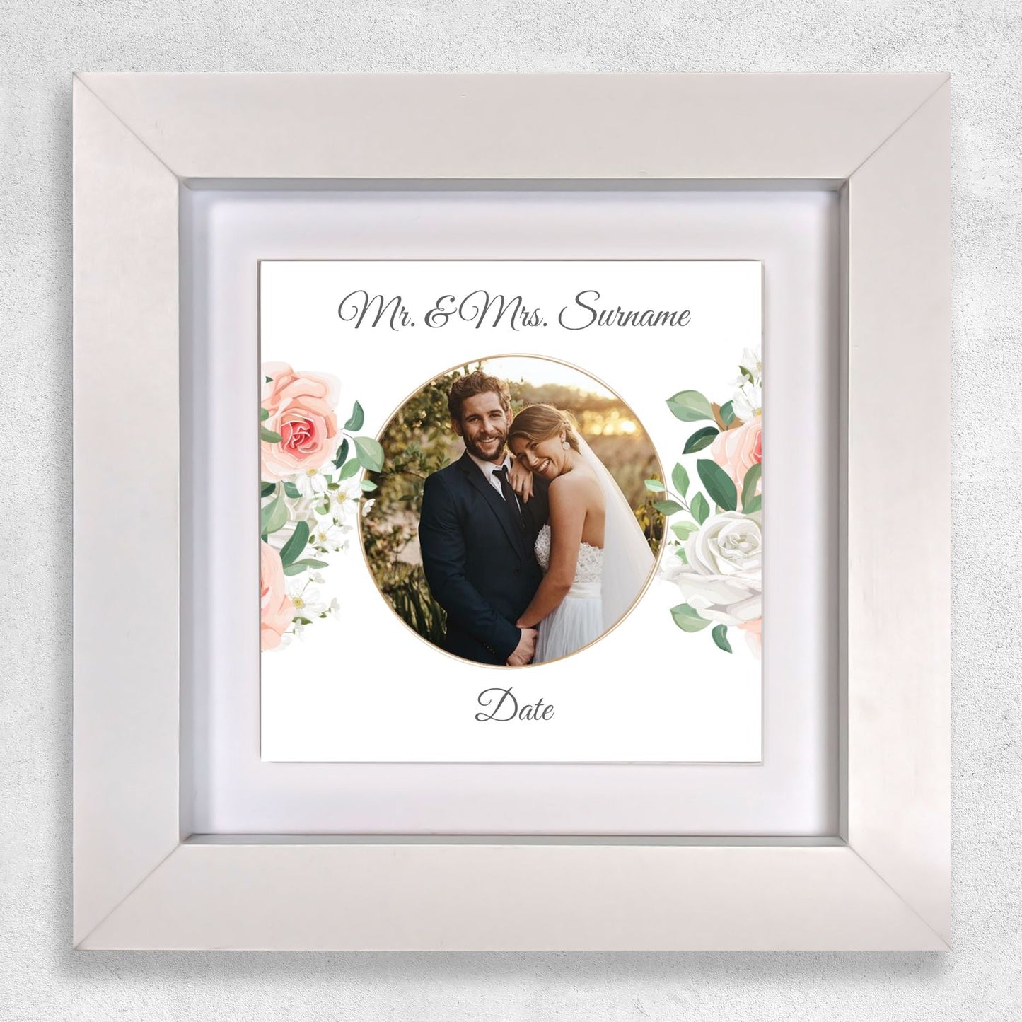 White & Peach Rose Floral Wedding Celebrations - Framed Ceramic Tiles Square