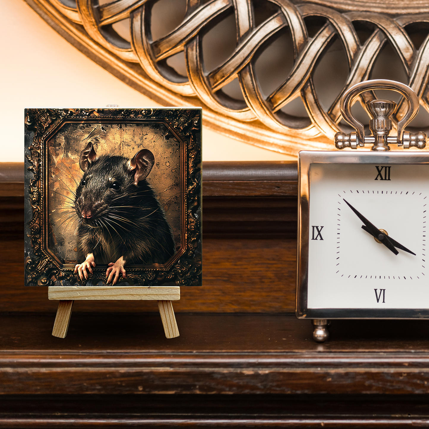 The Rat Baroque Style Illustrated Art Tile With Easel