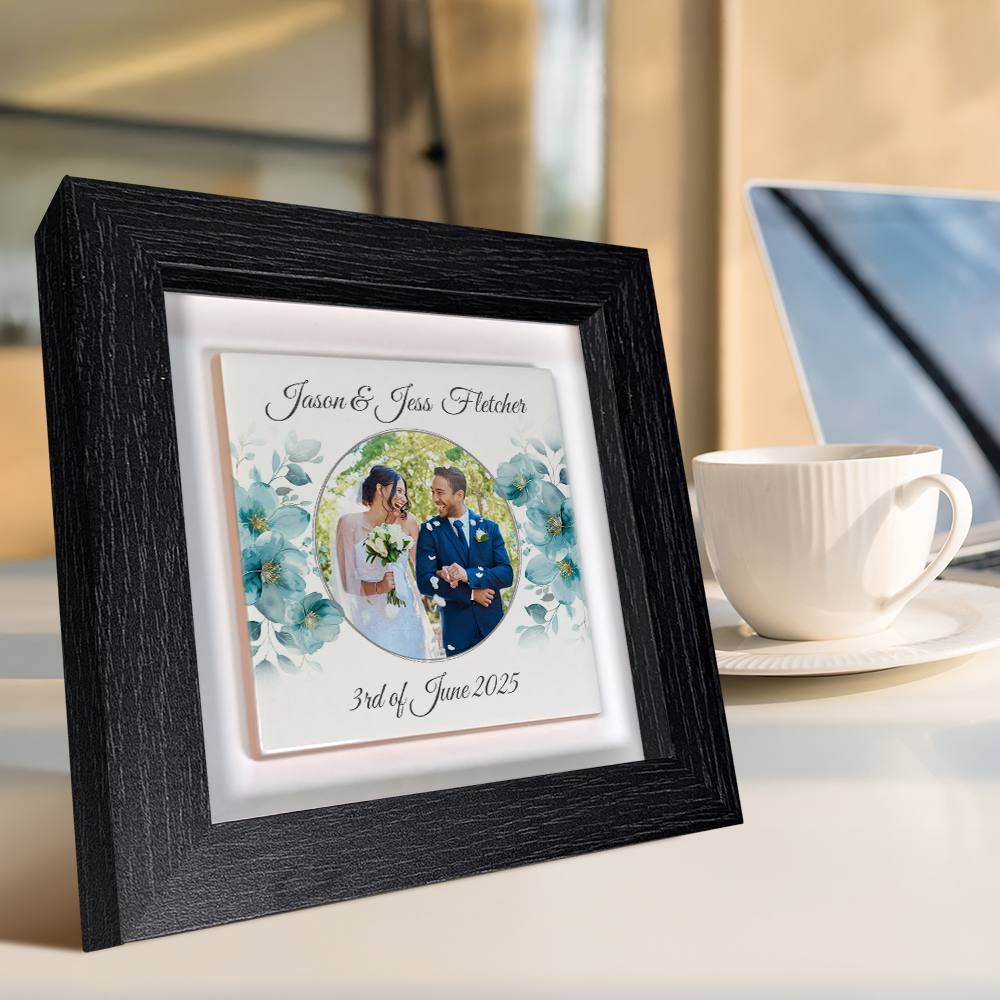 Blue Poppies Floral Wedding Celebrations - Framed Ceramic Tiles Square