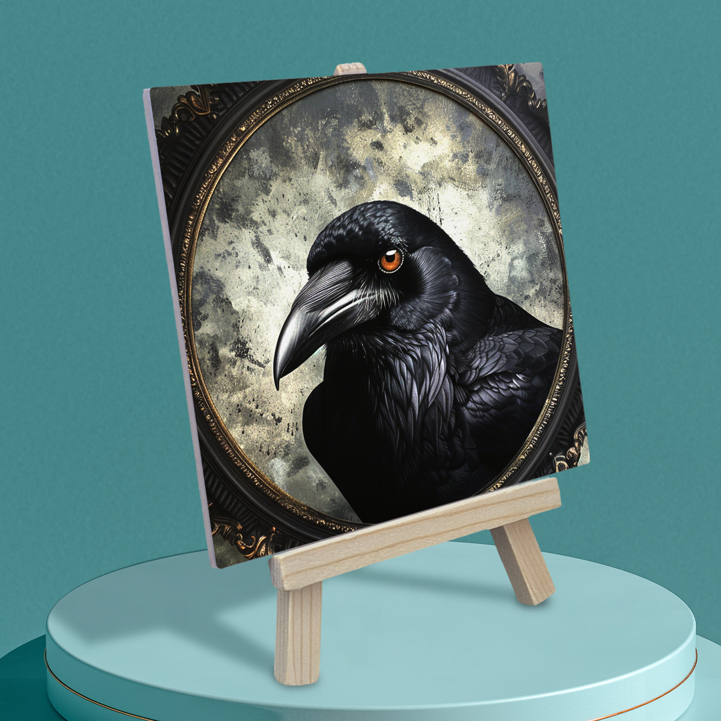 The Crow Baroque Style Illustrated Art Tile With Easel