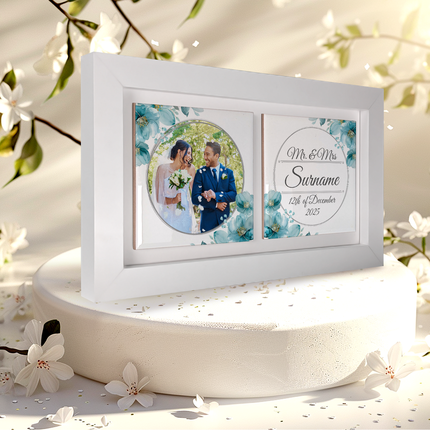 Blue Poppies Floral Wedding Celebrations - Framed Ceramic Tiles Landscape