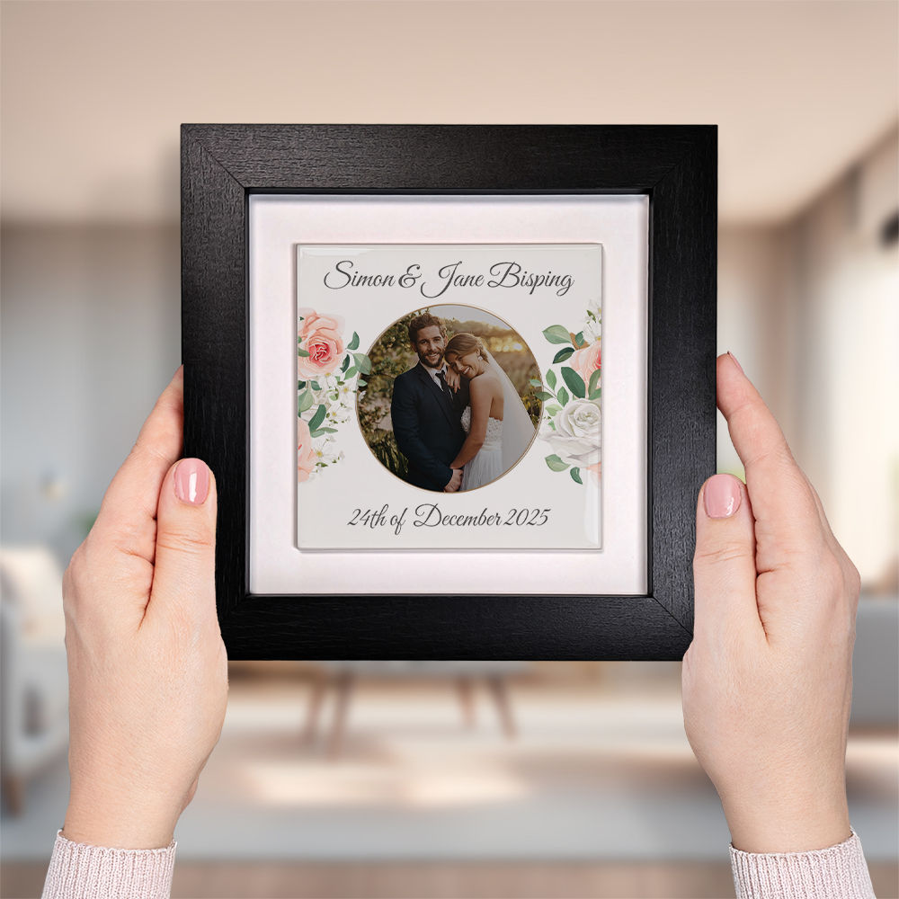 White & Peach Rose Floral Wedding Celebrations - Framed Ceramic Tiles Square