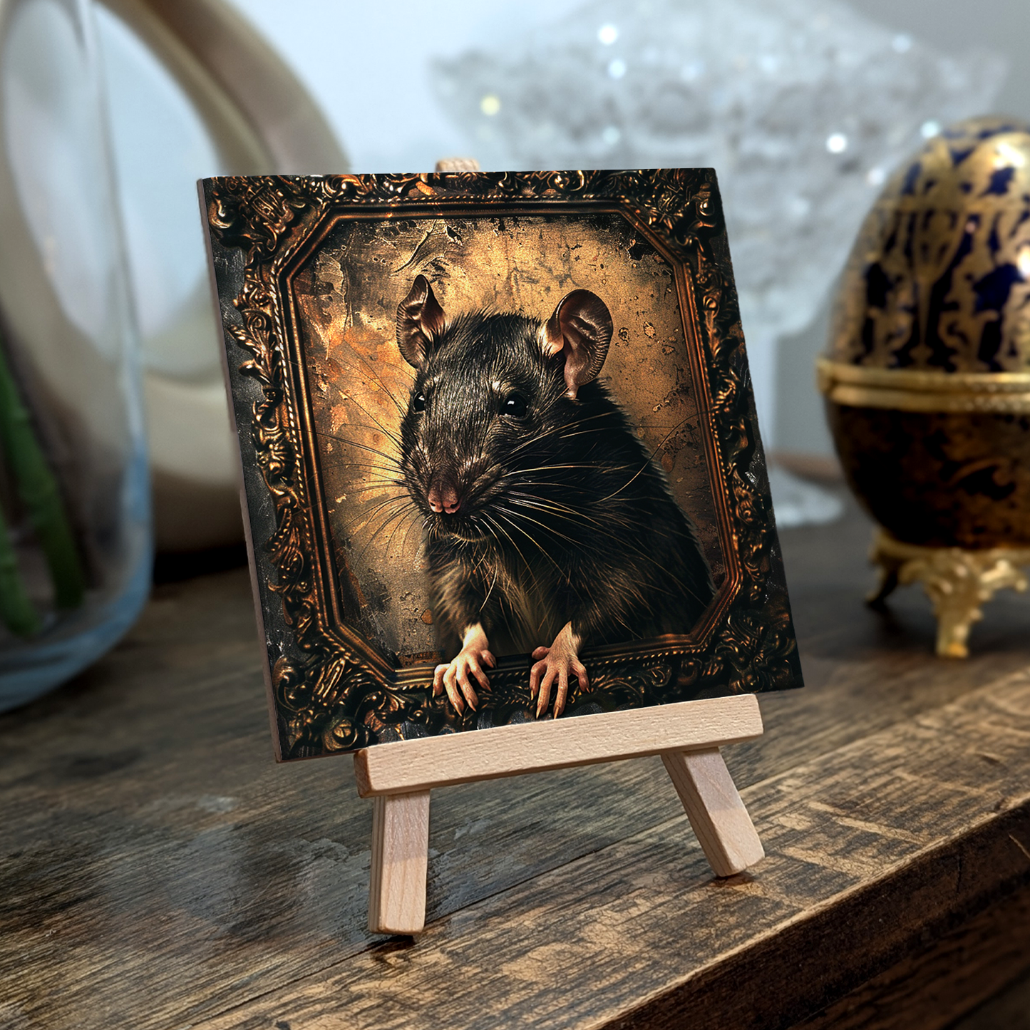 The Rat Baroque Style Illustrated Art Tile With Easel
