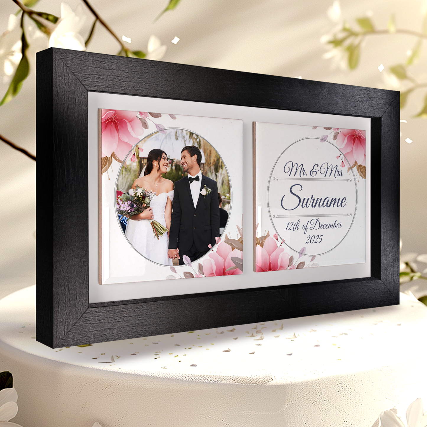 Pink Rose Floral Wedding Celebrations - Framed Ceramic Tiles Landscape