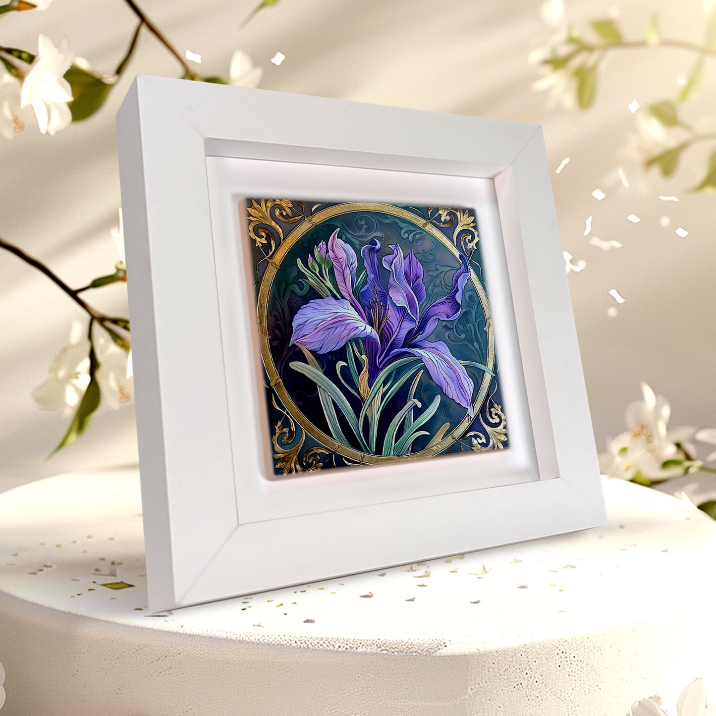 Art Nouveau Square Framed Ceramic Tile Art