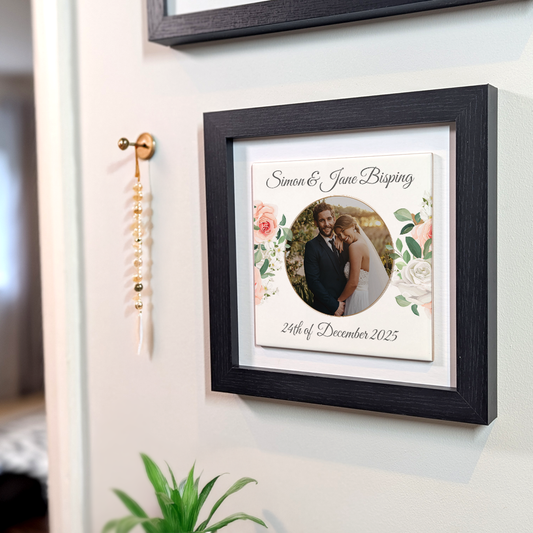 White & Peach Rose Floral Wedding Celebrations - Framed Ceramic Tiles Square