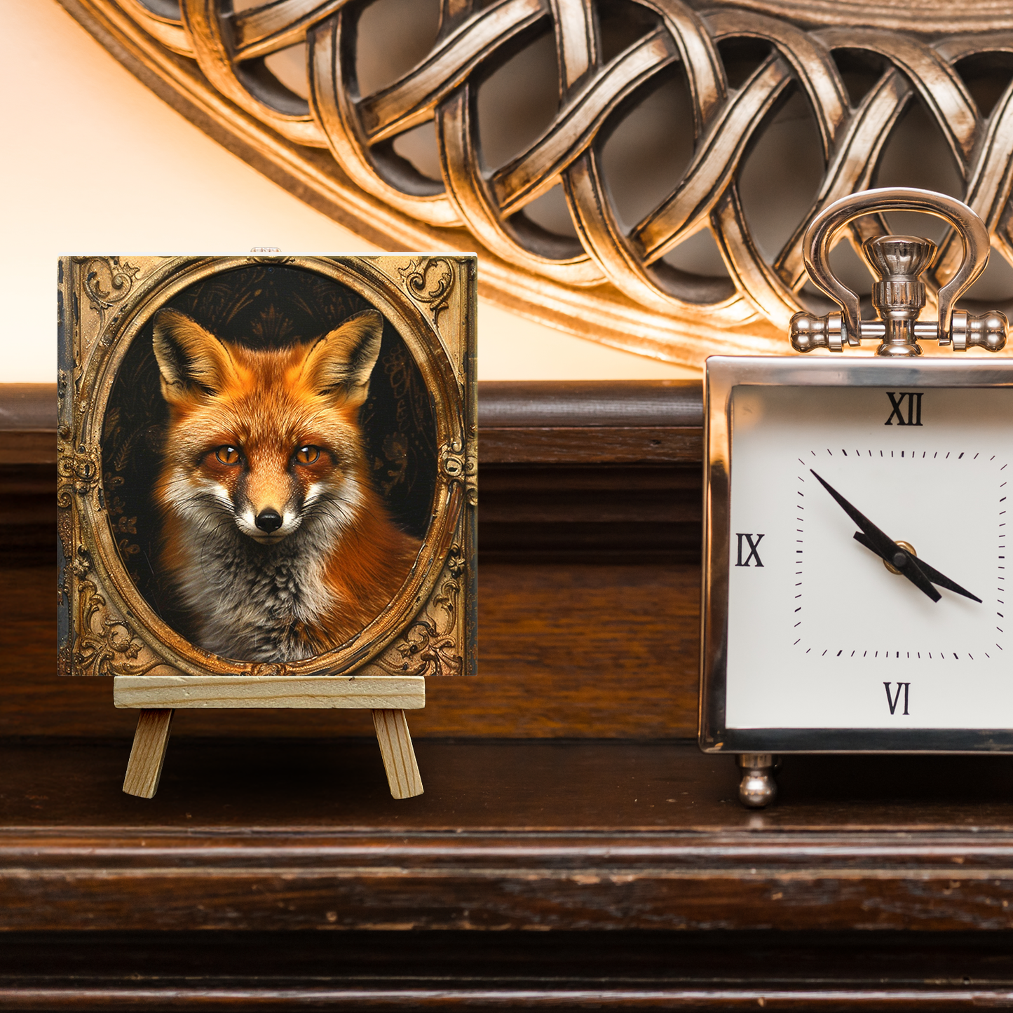 The Fox Baroque Style Illustrated Art Tile With Easel