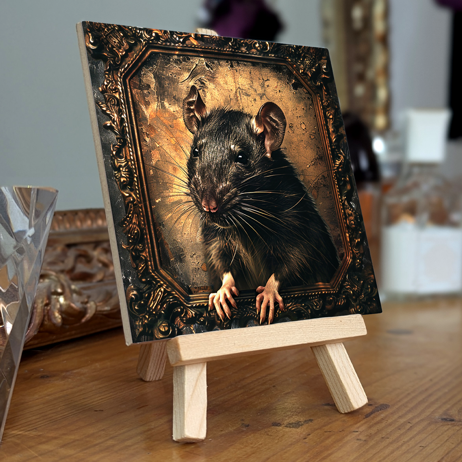 The Rat Baroque Style Illustrated Art Tile With Easel