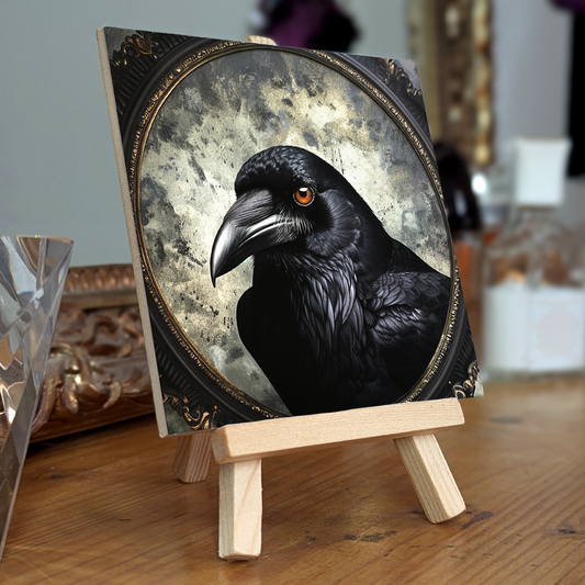 The Crow Baroque Style Illustrated Art Tile With Easel
