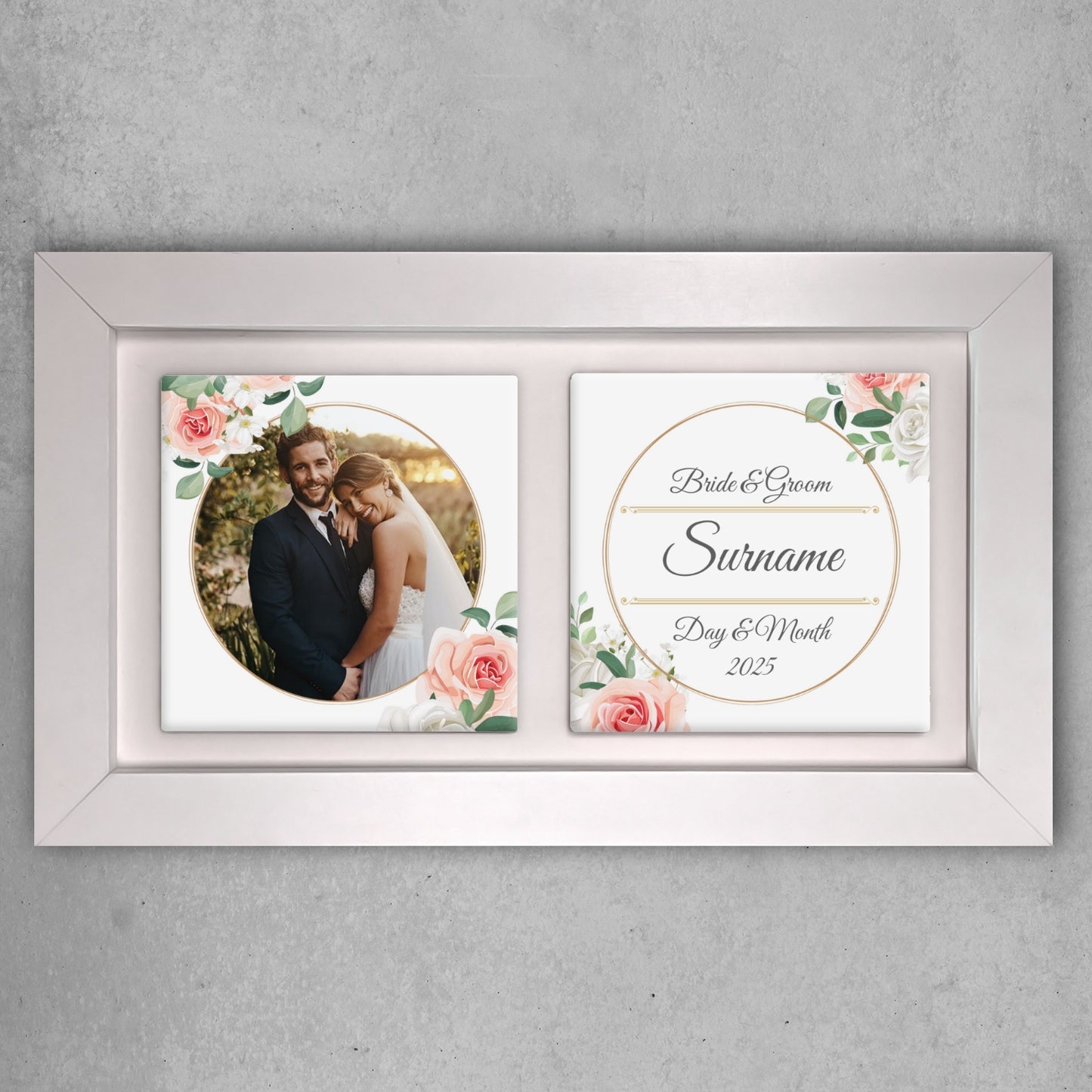 White & Peach Rose Floral Wedding Celebrations - Framed Ceramic Tiles Landscape