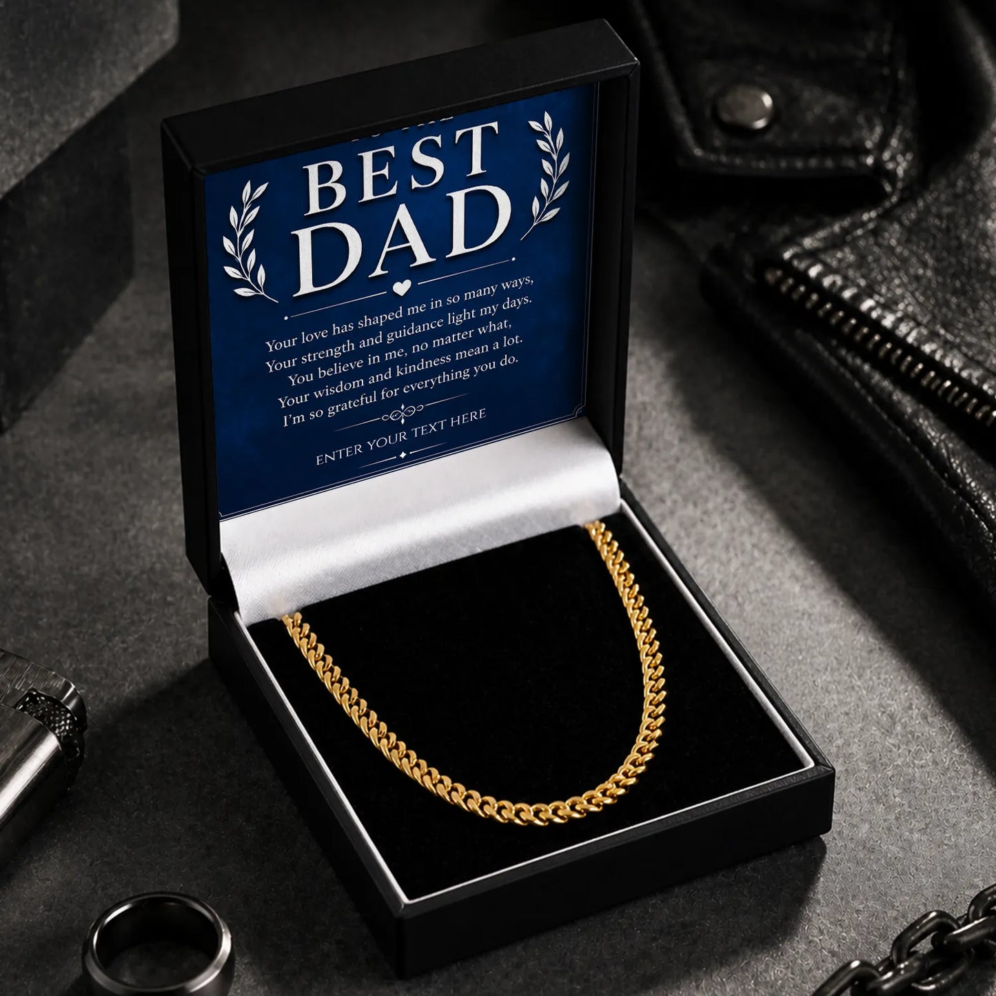 To The Best Dad 18k Gold Plated Cuban Chain Necklace With Personalised Keepsake Box Box