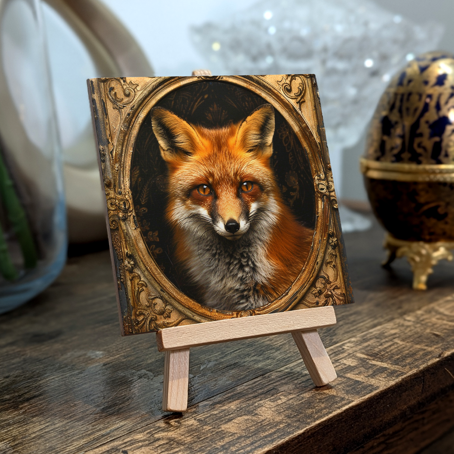 The Fox Baroque Style Illustrated Art Tile With Easel