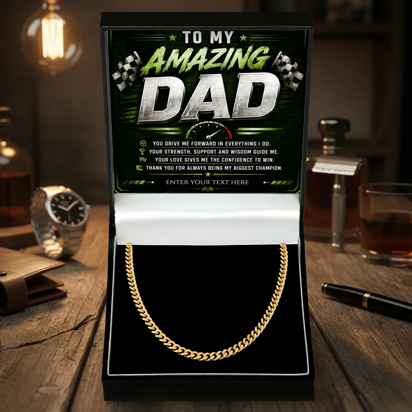 To My Amazing Dad 18k Gold Plated Cuban Chain Necklace With Personalised Keepsake Box Box (Copy)