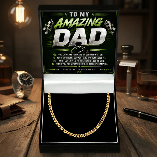 To My Amazing Dad 18k Gold Plated Cuban Chain Necklace With Personalised Keepsake Box Box (Copy)