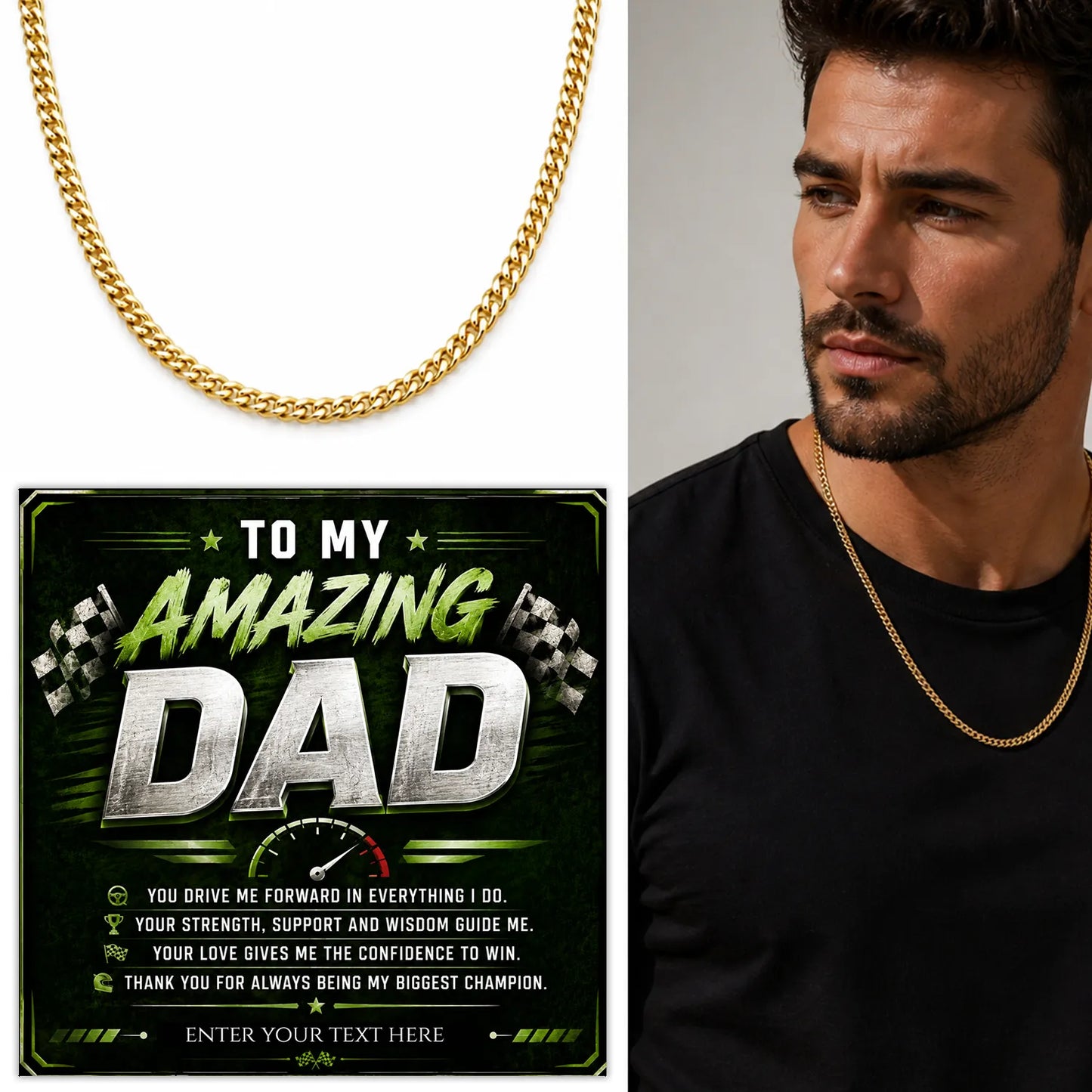 To My Amazing Dad 18k Gold Plated Cuban Chain Necklace With Personalised Keepsake Box Box (Copy)