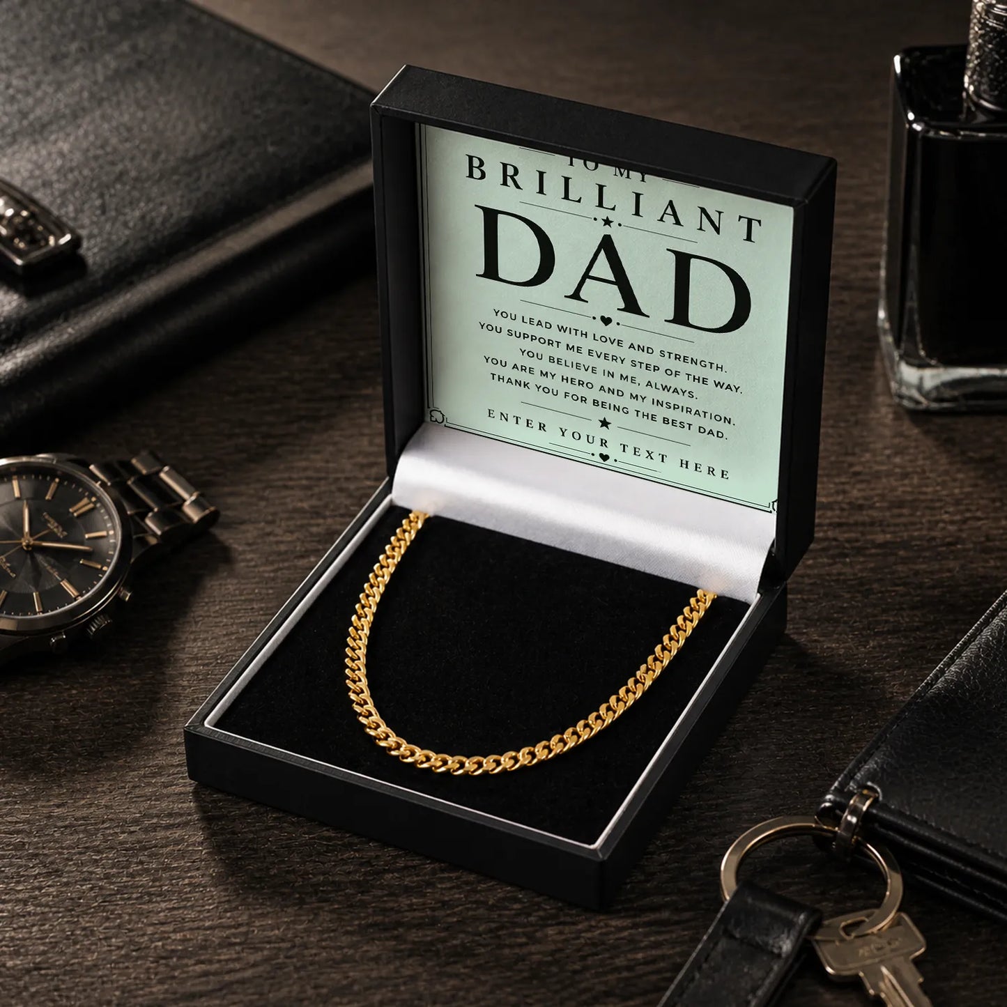 To My Brilliant Dad 18k Gold Plated Cuban Chain Necklace With Personalised Keepsake Box Box